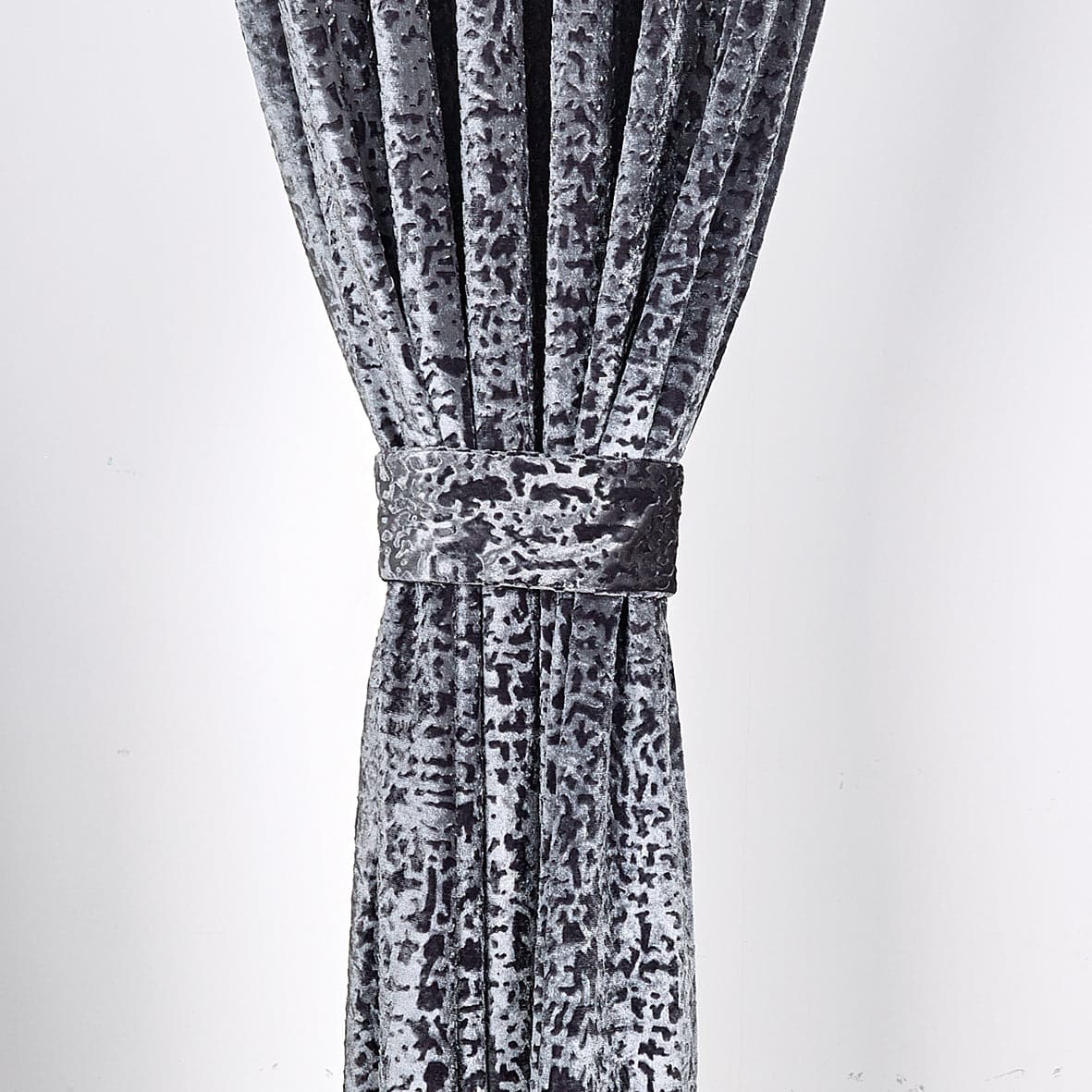 Grey plush velvet ring top curtain pair Rugstars UK