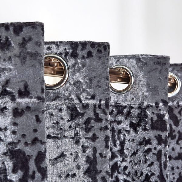 Grey velvet eyelet curtains with matching tiebacks Rugstars UK