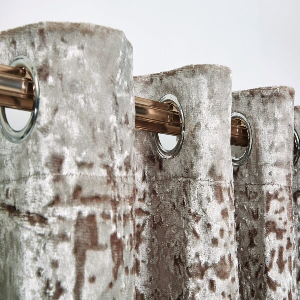 Mink velvet eyelet curtains with matching tiebacks Rugstars UK