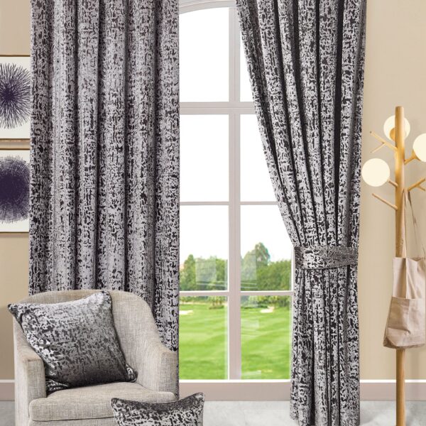 Silver plush velvet eyelet curtains Rugstars UK