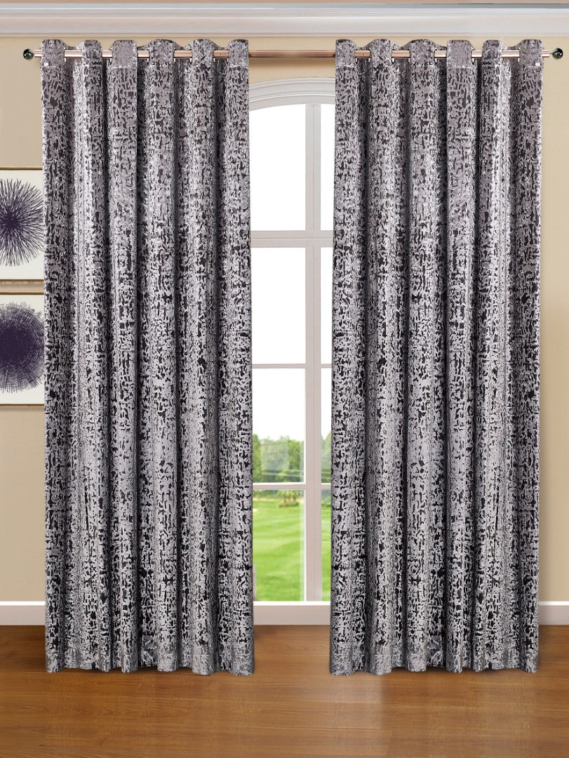 Silver ready made plush velvet eyelet curtains Rugstars UK
