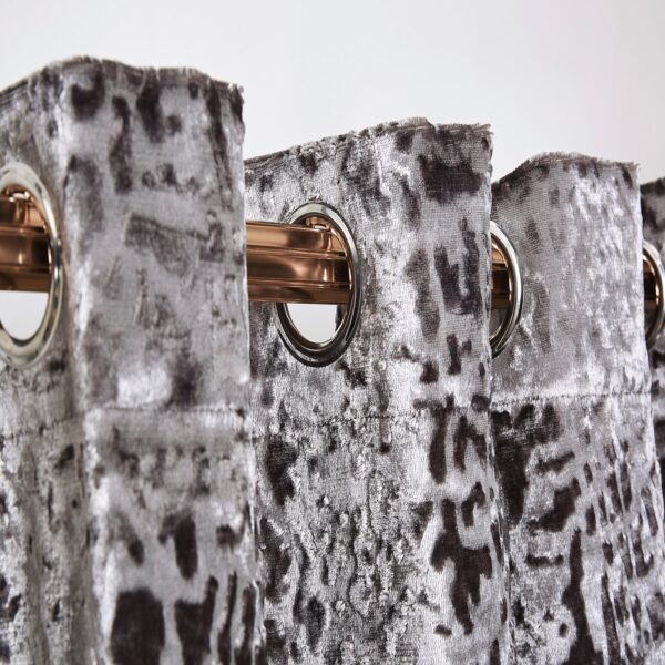 Silver velvet eyelet curtains with matching tiebacks Rugstars UK