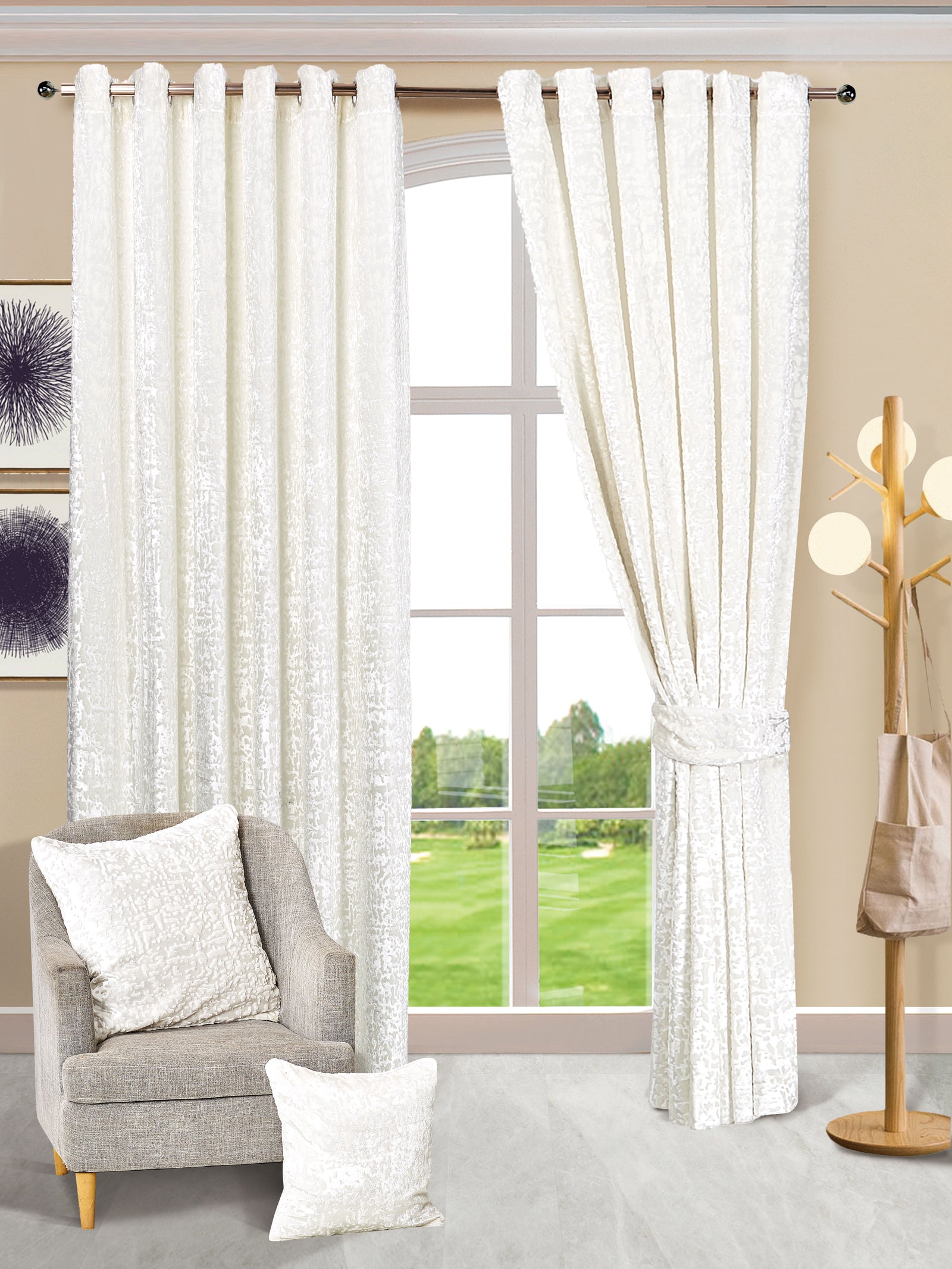 White luxury plush velvet window curtains Rugstars UK