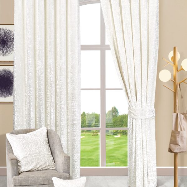 White plush velvet eyelet curtains Rugstars UK