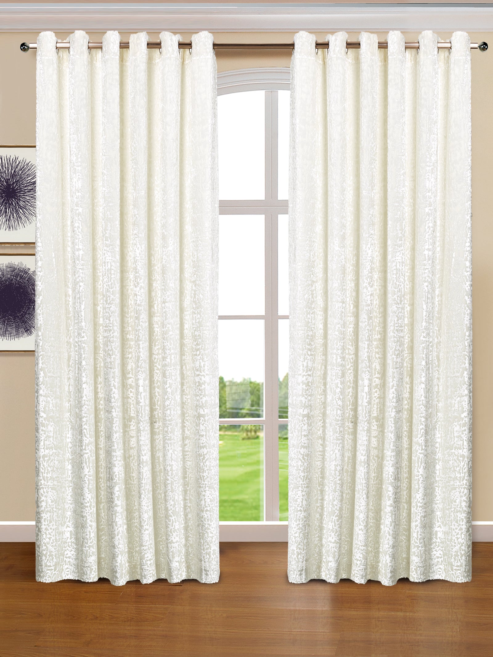 White ready made plush velvet eyelet curtains Rugstars UK