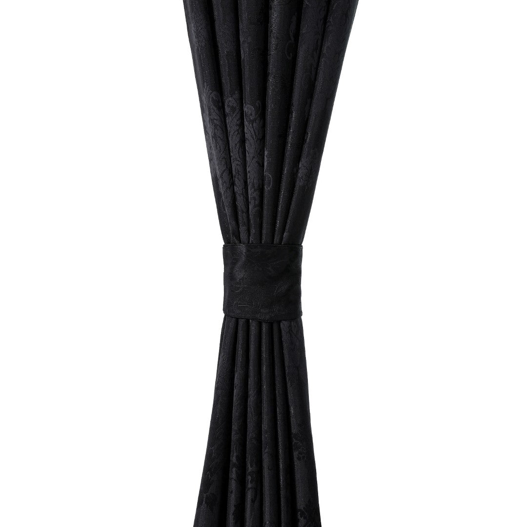Black Virginia jacquard pencil pleat curtains pencil pleat top Rugstars UK