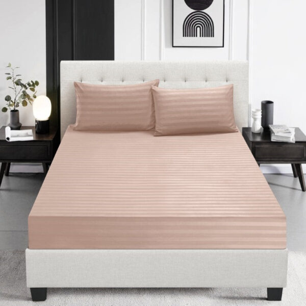 Pink deep pocket fitted sheet satin stripe 30cm Rugstars UK