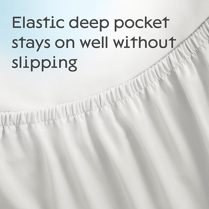 Close up of white quilted mattress protector fabric and stitched comfort panels