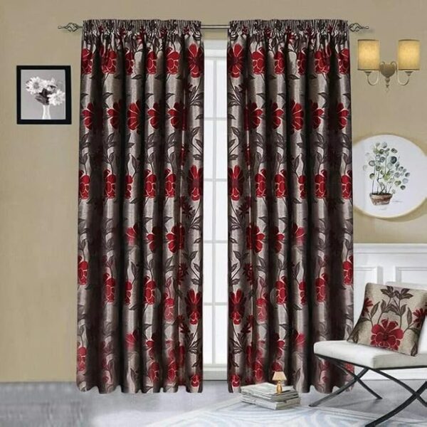 Antalya jacquard pencil pleat curtains in red, fully lined pair with tiebacks