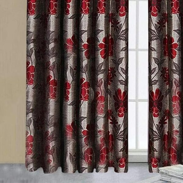 Fully lined red jacquard pencil pleat curtain fabric close up