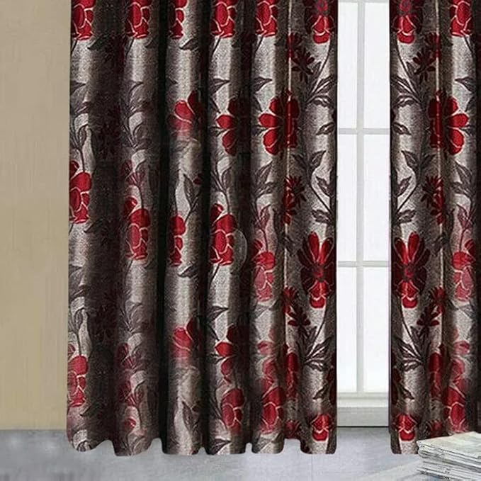 Fully lined red jacquard pencil pleat curtain fabric close up