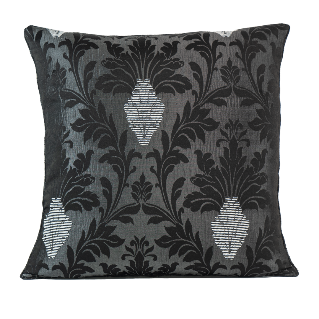 Richmond Black floral jacquard cushion cover for sofa or bedroom styling
