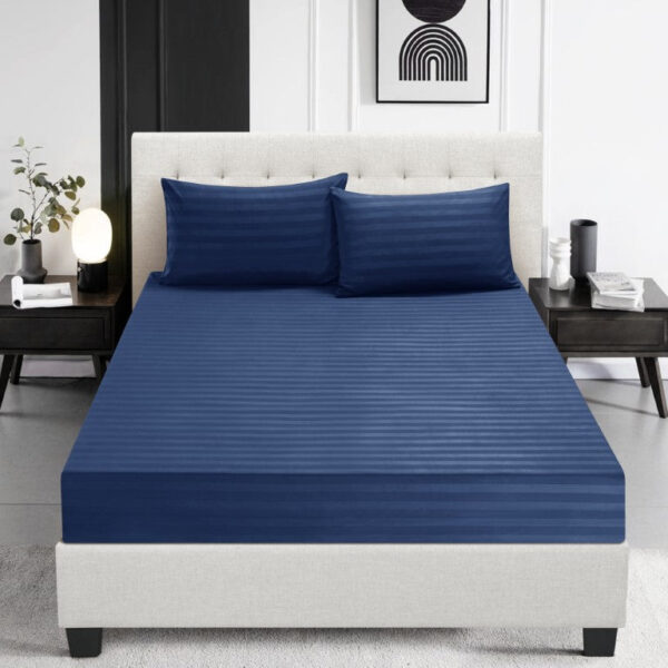 Royal blue deep pocket fitted sheet satin stripe 30cm Rugstars UK