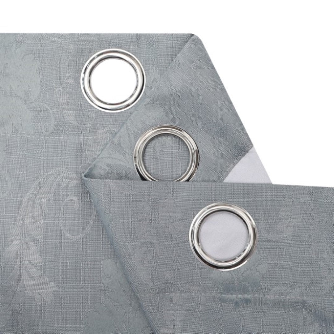 Silver damask jacquard curtains with eyelet heading Rugstars UK