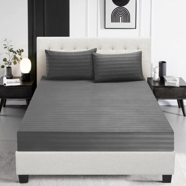 Silver grey deep pocket fitted sheet satin stripe 30cm Rugstars UK