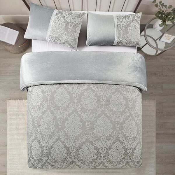 Silver grey Charm jacquard damask duvet cover set with pillowcases