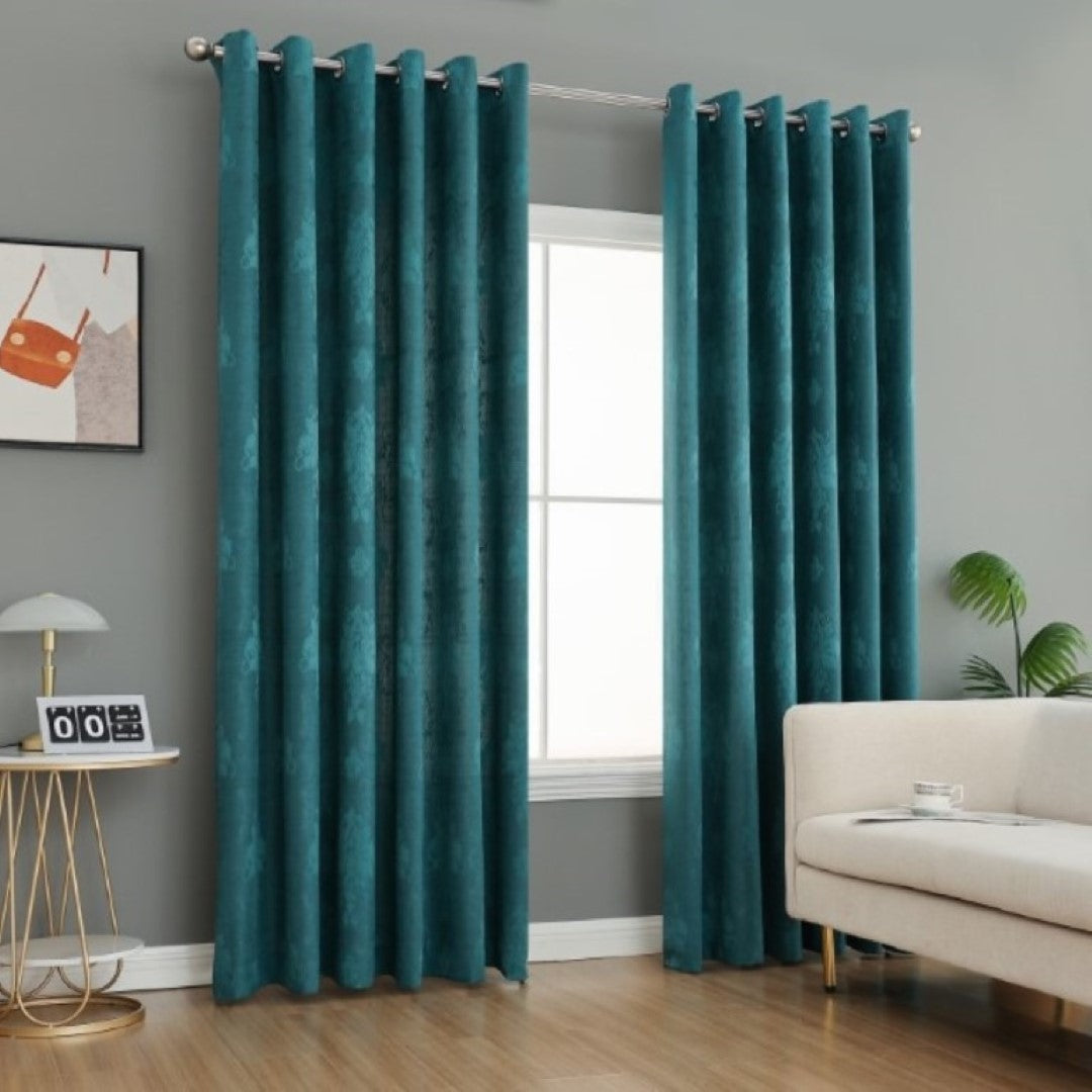 Teal Virginia jacquard eyelet fully lined curtains Rugstars UK
