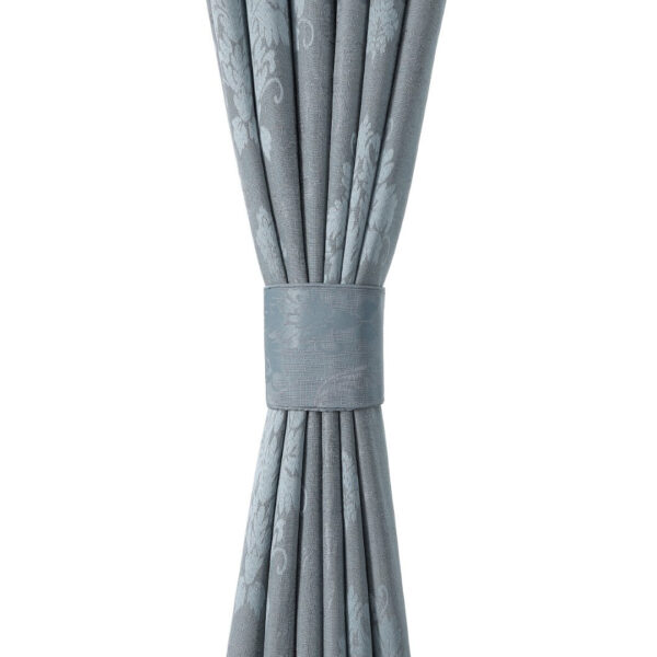 Silver Virginia pencil pleat curtains woven damask detail Rugstars UK