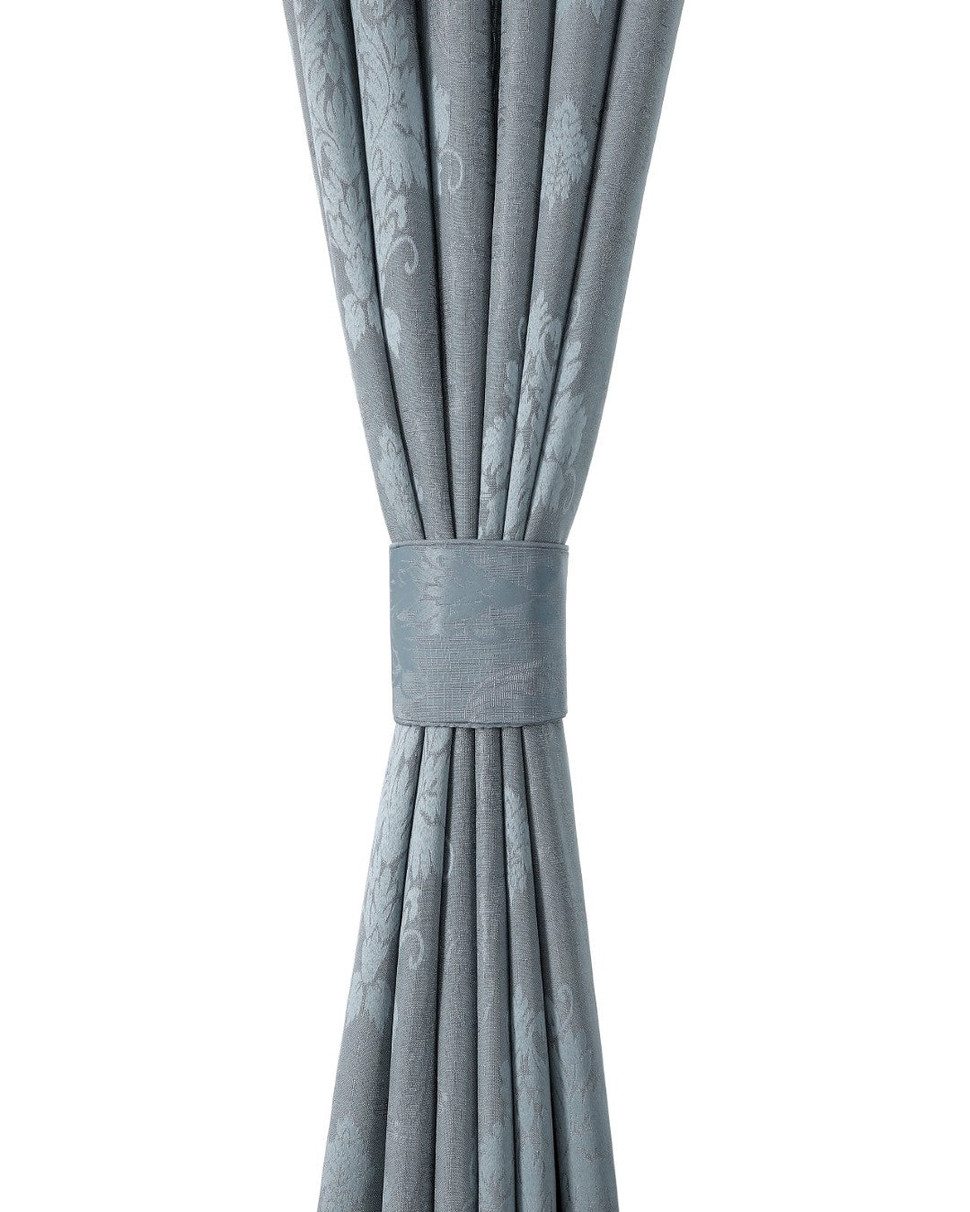 Silver Virginia pencil pleat curtains woven damask detail Rugstars UK