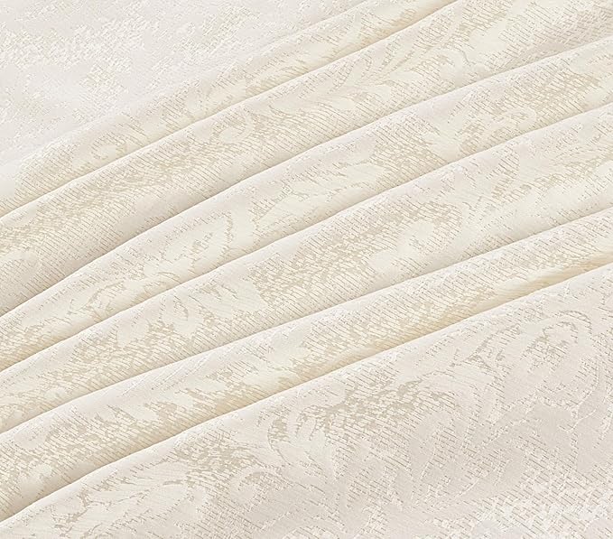 Beige damask jacquard bedding set showing patterned pillowcase detail