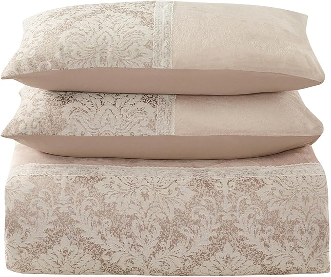 Charm damask duvet cover set fabric detail in warm neutral tone