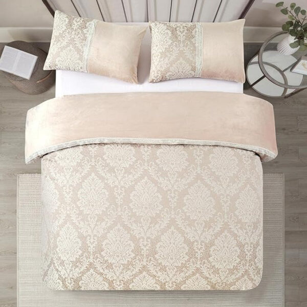 Mink Charm jacquard damask duvet cover set with matching pillowcases