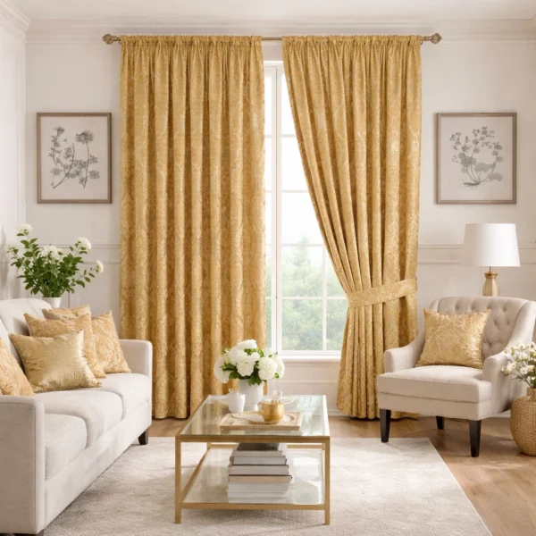 Gold Las Vegas jacquard pencil pleat curtains