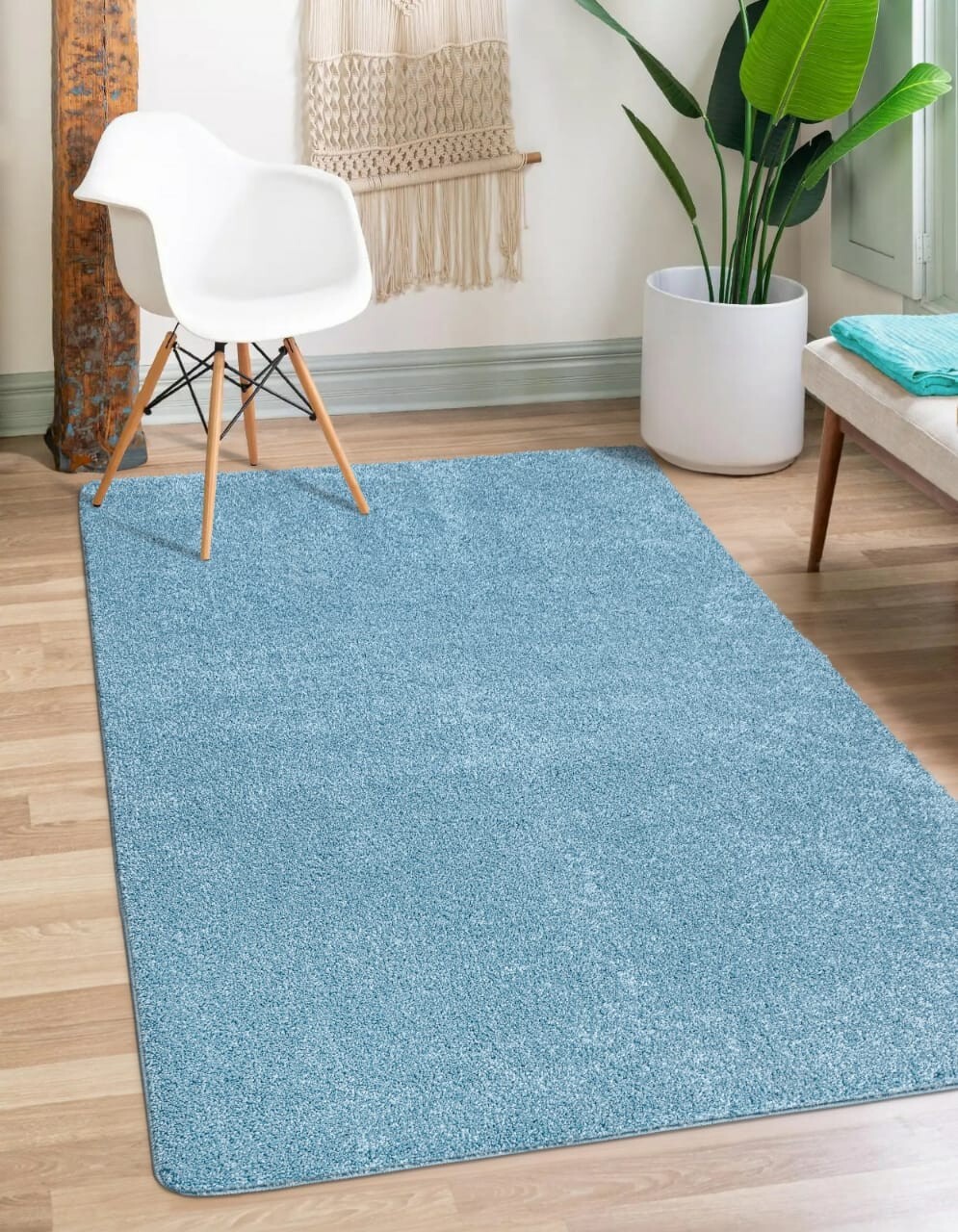 Aqua Verona Thick Shaggy Rug in aqua blue in a living room Rugstars UK