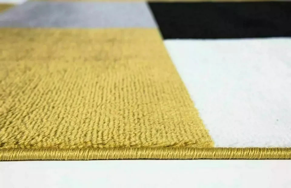 Close up of Beige Brown Kilas Geometric Rug carved pile Rugstars UK