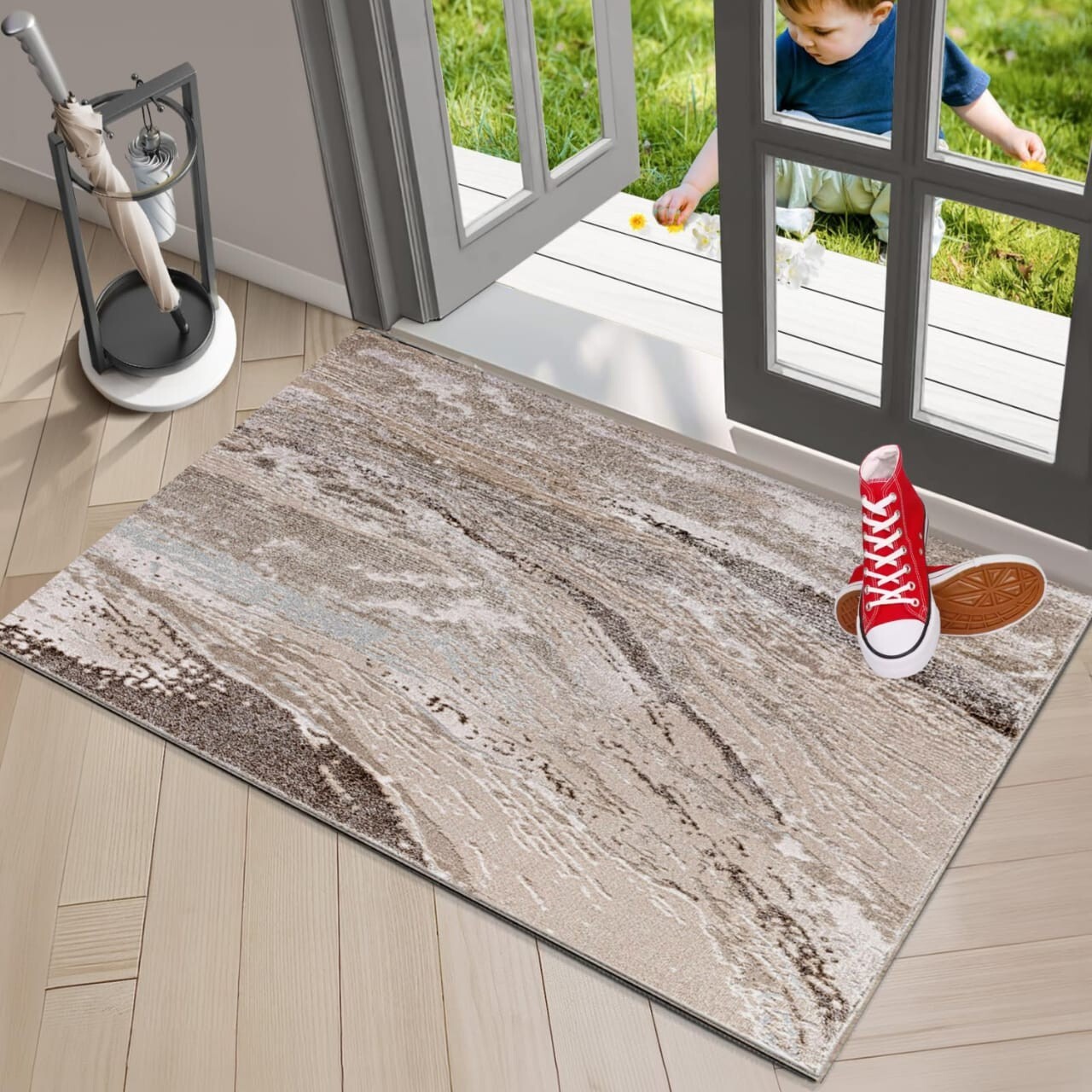 Beige Jeze Modern Distressed Rug detail view 2 Rugstars UK