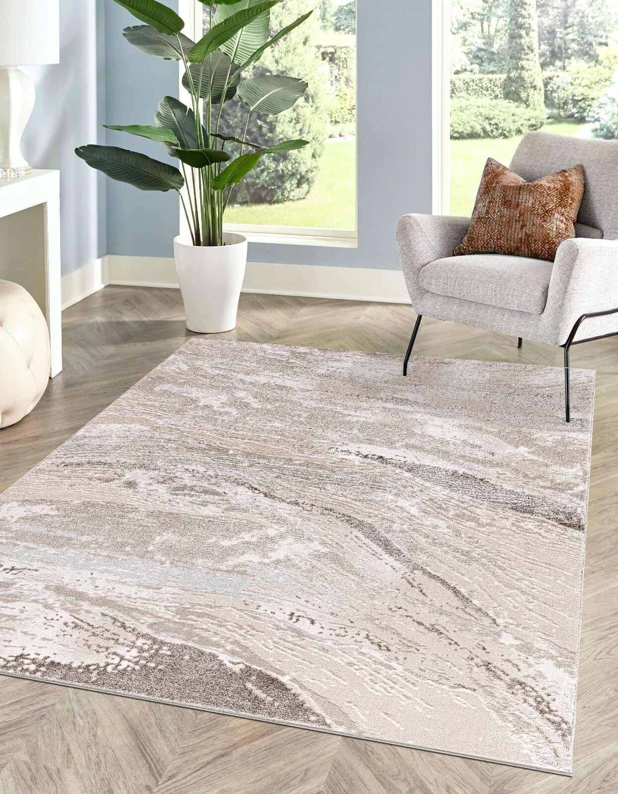 Beige Jeze Modern Distressed Rug detail view 4 Rugstars UK