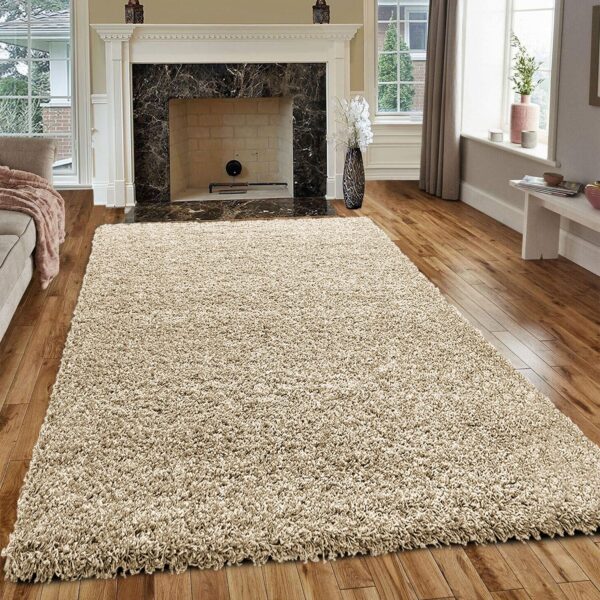 Beige Verona Thick Shaggy Rug in a living room Rugstars UK