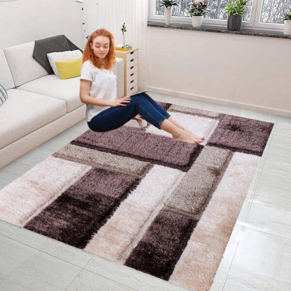 Beige Zonic Patchwork Shaggy Rug detail view 1 Rugstars UK