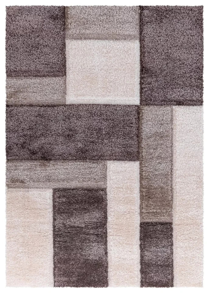 Beige Zonic Patchwork Shaggy Rug detail view 2 Rugstars UK