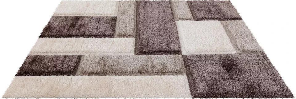 Beige Zonic Patchwork Shaggy Rug detail view 3 Rugstars UK