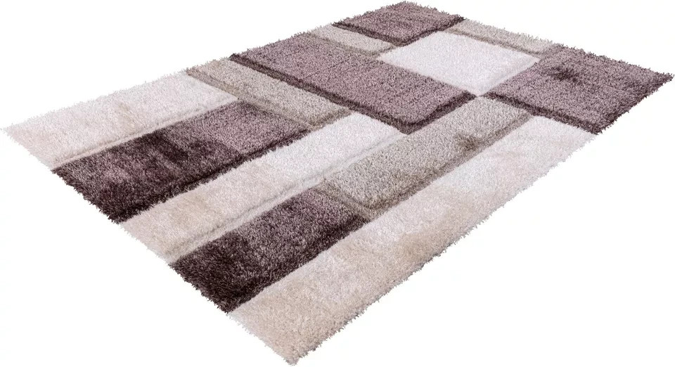 Beige Zonic Patchwork Shaggy Rug detail view 4 Rugstars UK