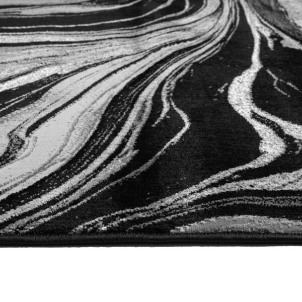 Black Grey Gant Marble Effect Rug edge and pile close up Rugstars UK
