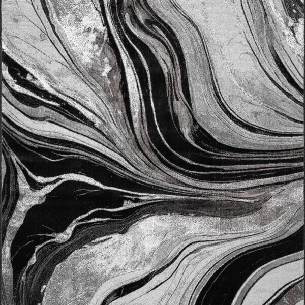 Black Grey Gant Marble Effect Rug full view of the pattern Rugstars UK