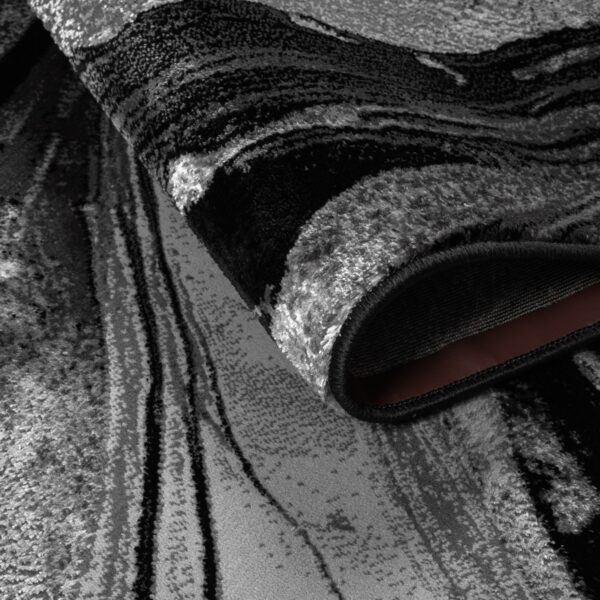 Black Grey Gant Marble Effect Rug folded corner showing the backing Rugstars UK