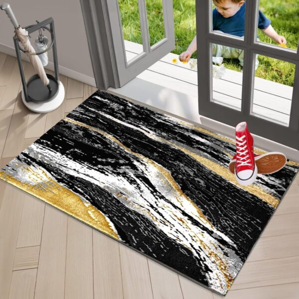 Black Jeze Modern Distressed Rug detail view 2 Rugstars UK