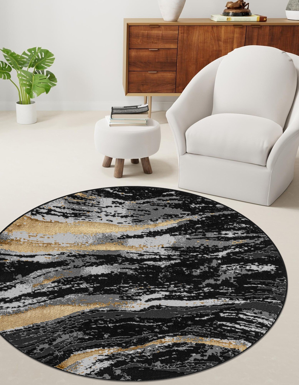Black Jeze Modern Distressed Rug detail view 3 Rugstars UK