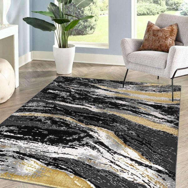Black Jeze Modern Distressed Rug detail view 4 Rugstars UK