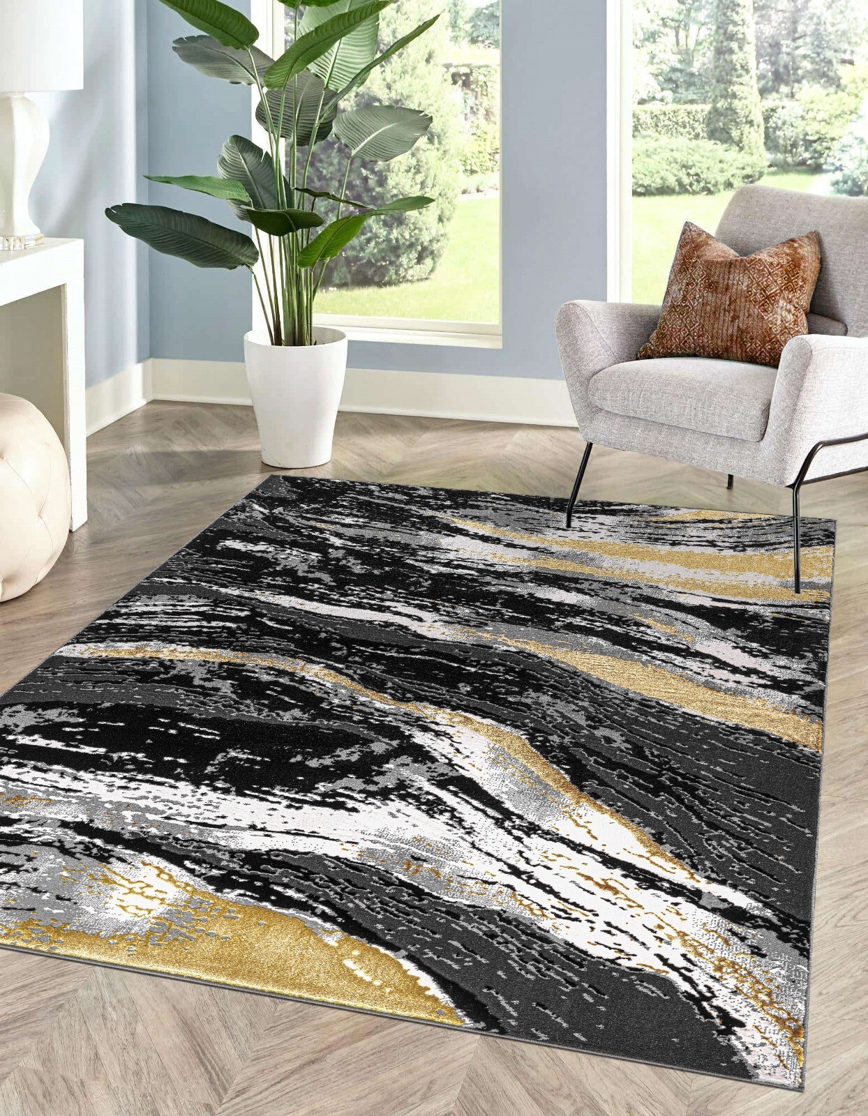 Black Jeze Modern Distressed Rug detail view 4 Rugstars UK