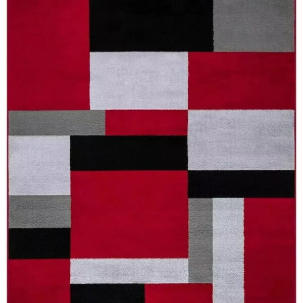 Black Red Kilas Modern Geometric Rug full view showing red, black, grey and white blocks Rugstars UK