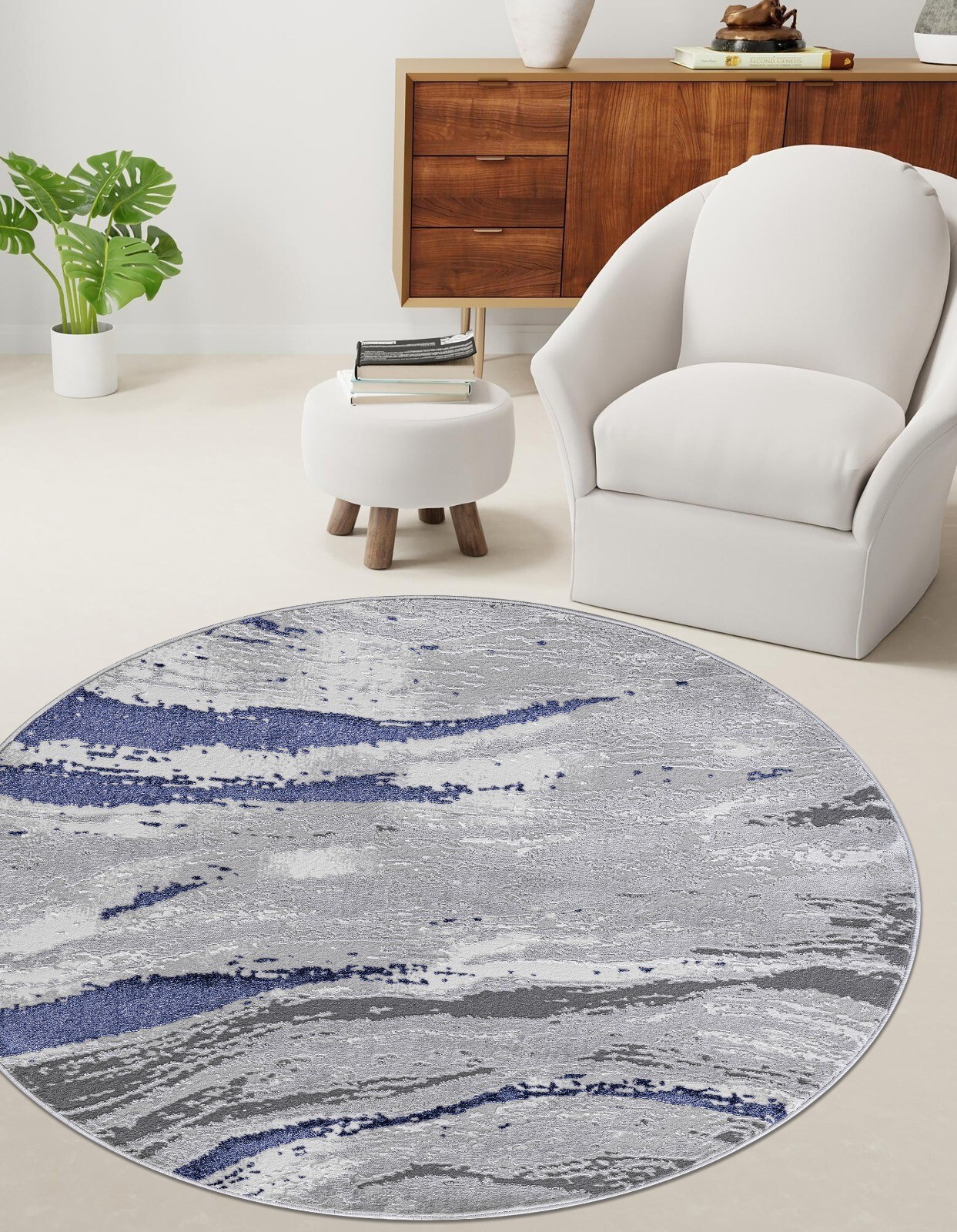 Blue Jeze Modern Distressed Rug detail view 3 Rugstars UK