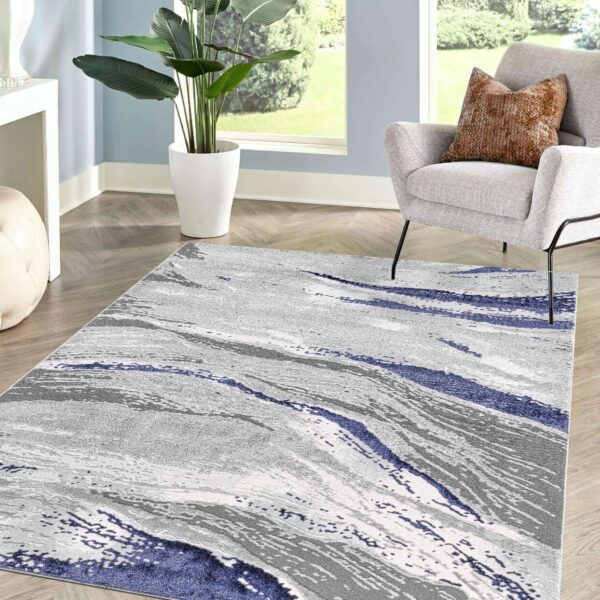 Blue Jeze Modern Distressed Rug detail view 4 Rugstars UK