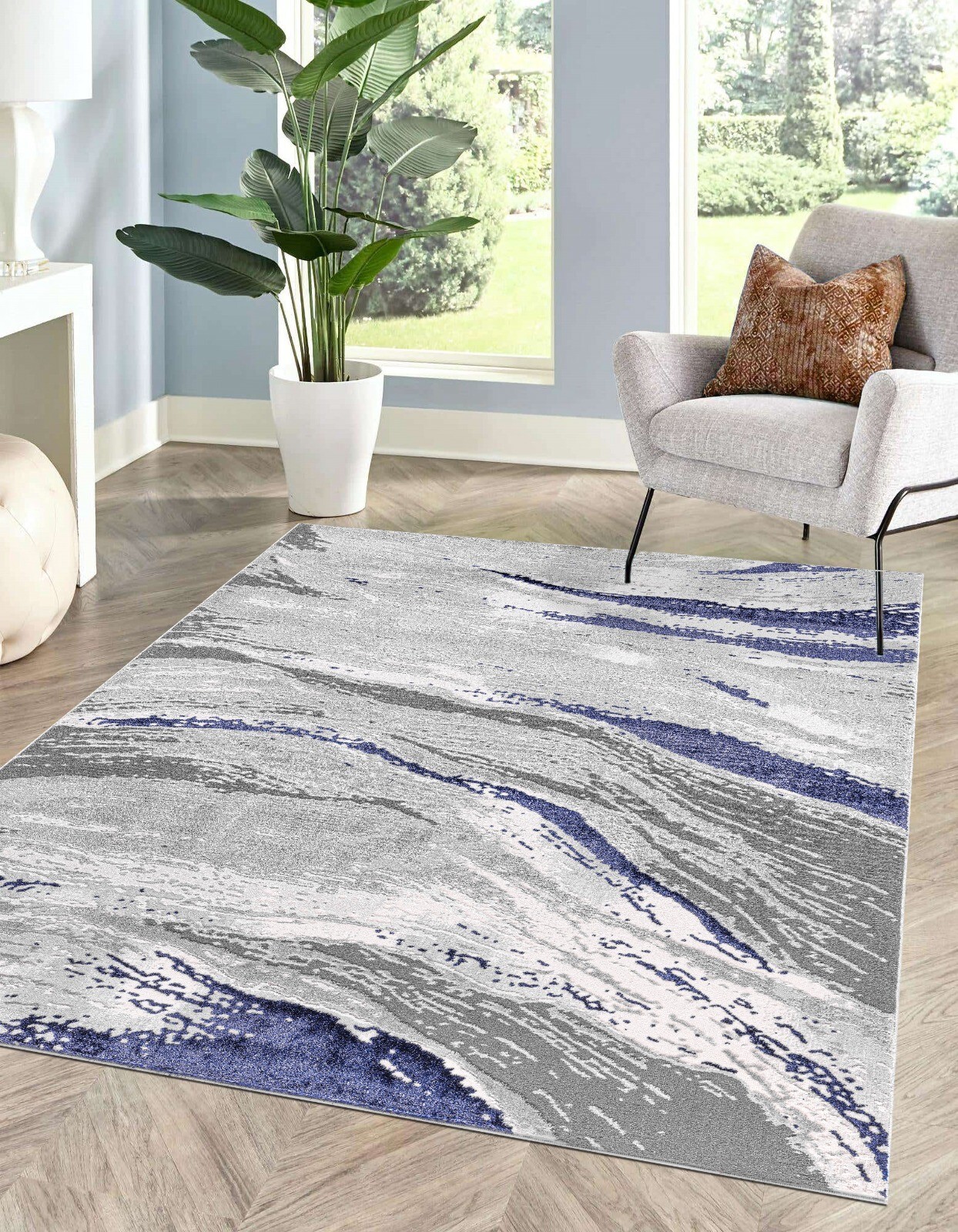Blue Jeze Modern Distressed Rug detail view 4 Rugstars UK