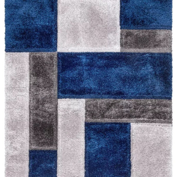 Blue Zonic Patchwork Shaggy Rug detail view 2 Rugstars UK