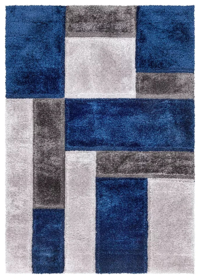 Blue Zonic Patchwork Shaggy Rug detail view 2 Rugstars UK
