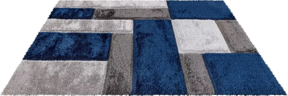 Blue Zonic Patchwork Shaggy Rug detail view 3 Rugstars UK